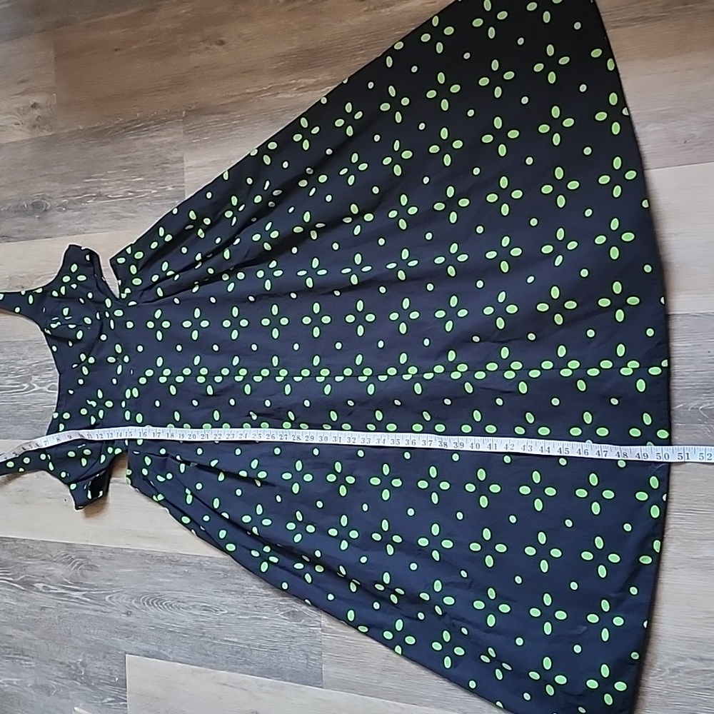 Topshop Cut-Out Black Midi Dress with Green Polka Dots - Picture 6 of 15